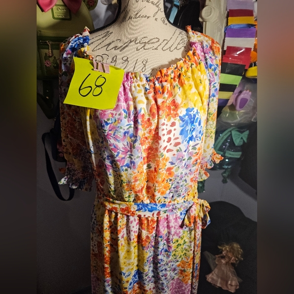 Nine West Flowy Spring Dress Size 12 With Belt Puff Sleeves - Picture 7 of 8